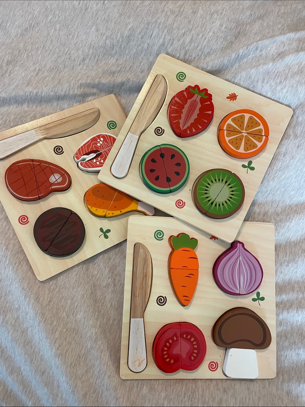 Wooden Fruit & Veggie Cutting Puzzle Set - Colorful Kids Toy